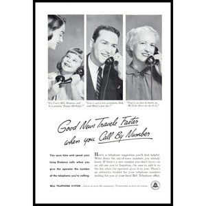 1953 Bell Telephone System Vintage Print Ad Call By Number Wall Art Photo